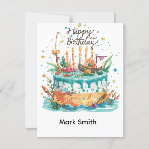 Carte Postale Pêche thème d'anniversaire accrochée au plaisir