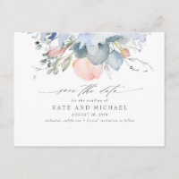 Pêcher Floral Dusty Blue Boho Enregistrer la date