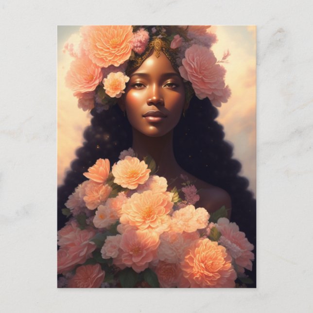 Carte Postale Pêcher Florale Femme noire Angélique Bloomcore (Devant)