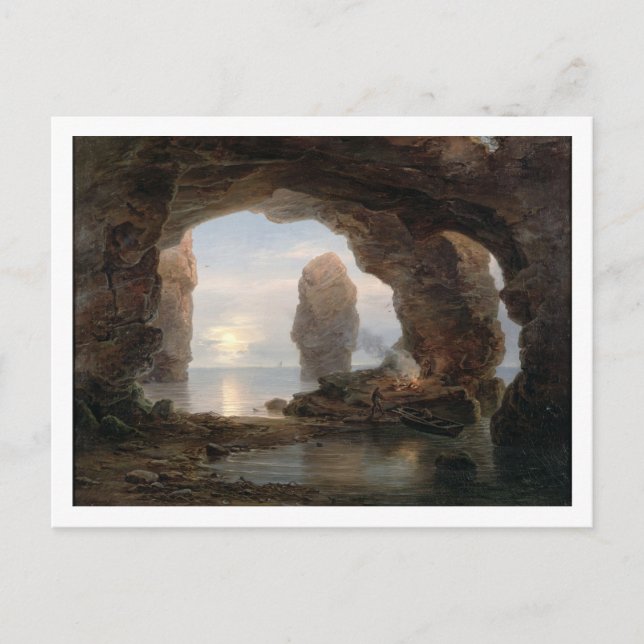 Carte Postale Pêcheur dans une Grotto, Helgoland, 1850 (huile su (Devant)