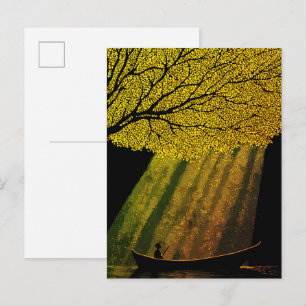 Carte Postale Pêcheur la nuit sous la canopée d'un arbre géant