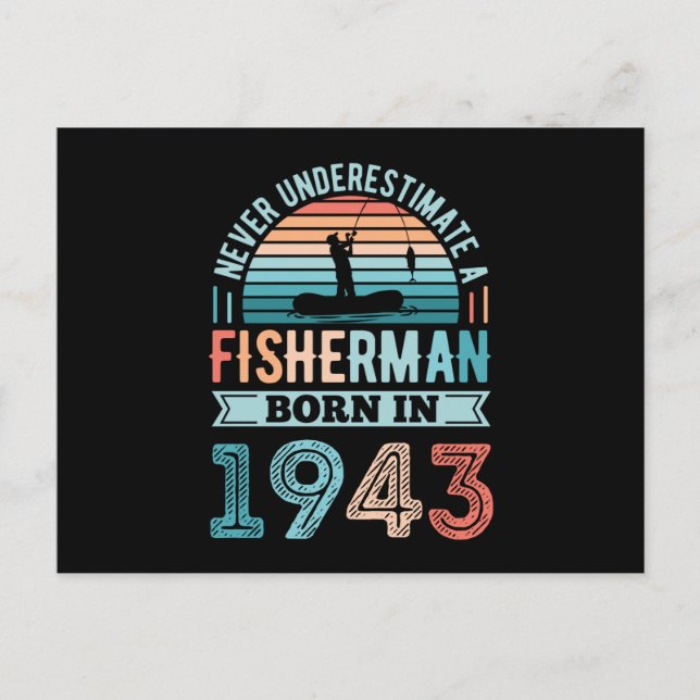 Carte Postale Pêcheur né en 1943 Cadeau d'anniversaire 80 ans (Devant)
