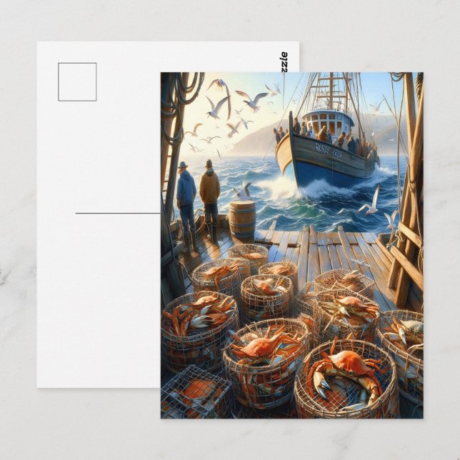 Carte Postale Pêcheurs à la Twilight ramassant des crabes (Devant / Derrière)