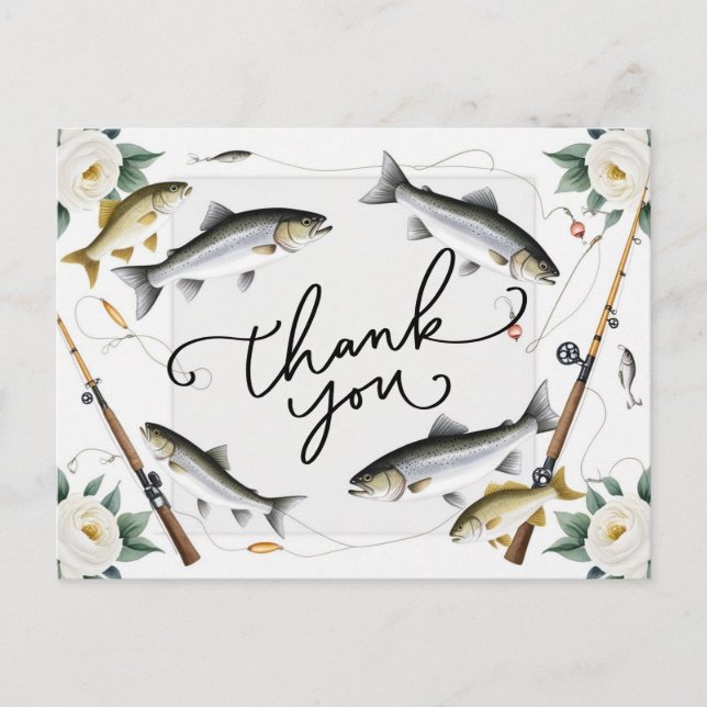 Carte Postale Pêcheurs Merci avec poissons et fleurs (Devant)