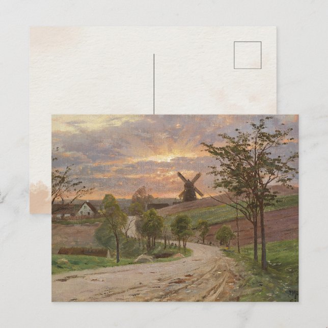 Carte Postale Peder Mønste-Country Road, Moulin à vent, Coucher  (Devant / Derrière)