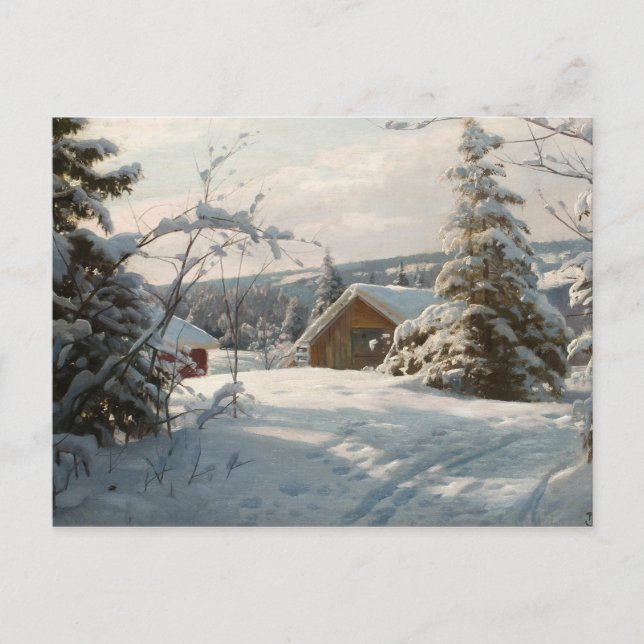 Carte Postale Peder Monsted - Paysage hivernal éclairé par le so (Devant)