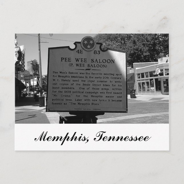 Carte Postale Pee Wee Saloon Marqueur historique Memphis Tenness (Devant)