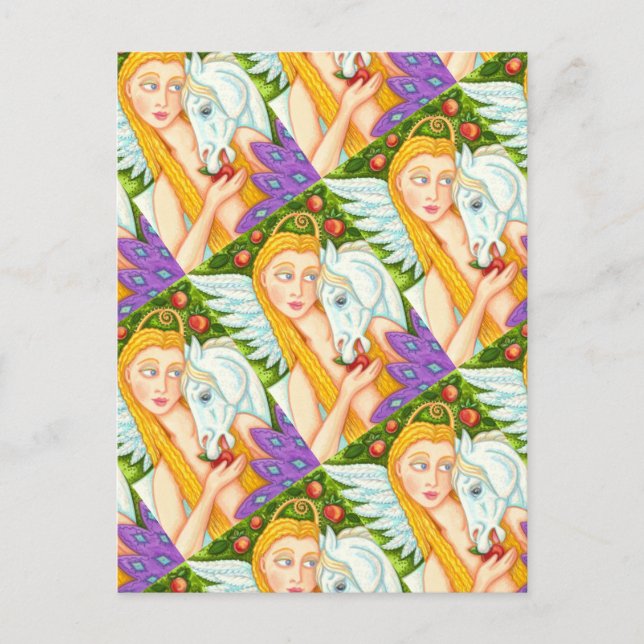 CARTE POSTALE PEGASUS ET EVE DANS LE JARDIN D'EDEN, CHEVAL (Devant)