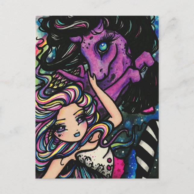 Carte Postale Pegasus Rainbow Galaxy Star Fairy Imaginaire Art G (Devant)