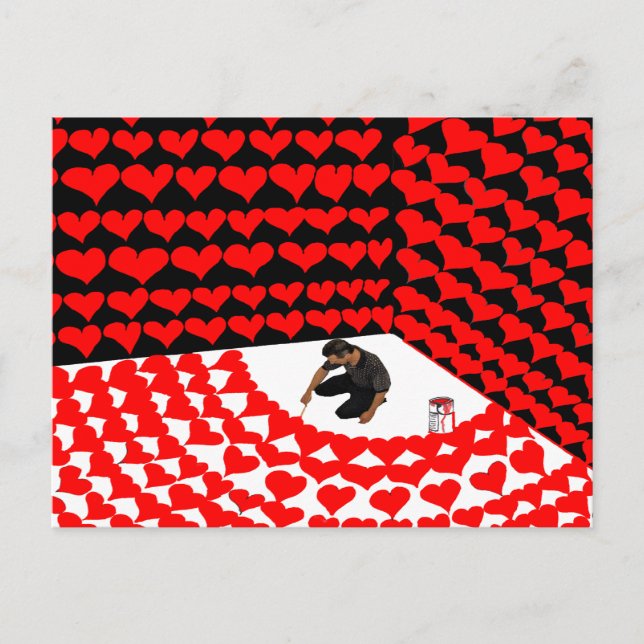 Carte Postale Peindre soi-même dans un coin avec des coeurs roug (Devant)