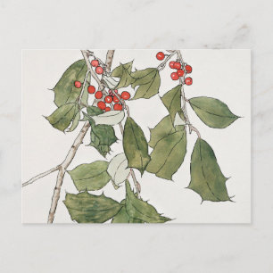 Carte Postale Peinture à l'aquarelle de houx, Hannah Borger Over