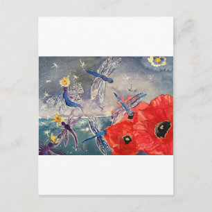 Carte Postale Peinture à l'aquarelle des nymphes et des libellul