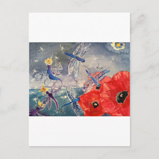 Carte Postale Peinture à l'aquarelle des nymphes et des libellul