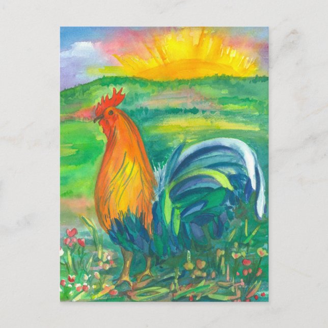 Carte Postale Peinture à l'aquarelle du coq (Devant)