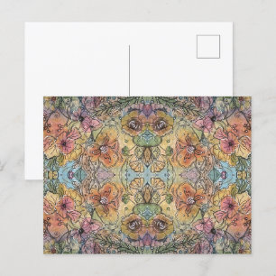 Carte Postale Peinture à l'aquarelle d'un jardin fleuri de style