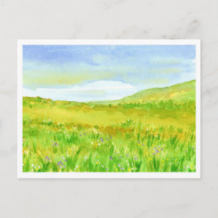 Carte Postale Peinture à l'aquarelle fleur sauvage Prairie