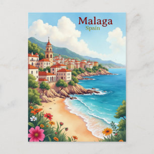 Carte Postale Peinture à l'aquarelle Malaga Espagne Voyage  aqua