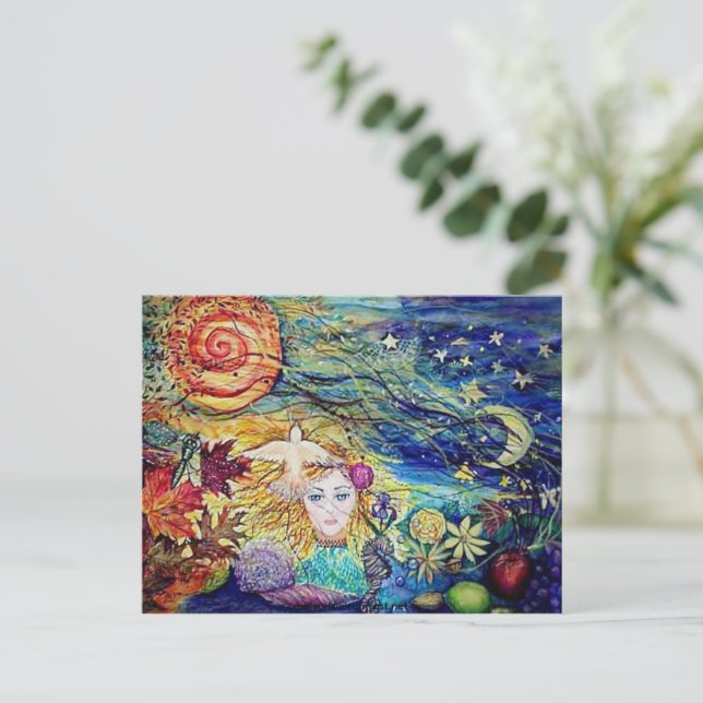 Carte Postale peinture à l'aquarelle originale "Earthly Delights (Debout devant)