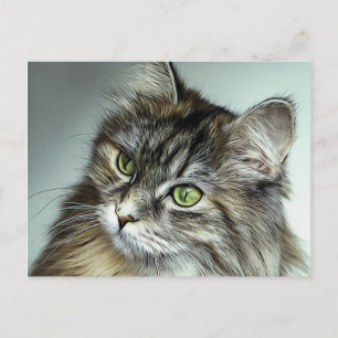 Carte Postale Peinture à l'huile de chat à pâte feuilletée verte