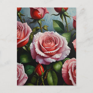 Carte Postale Peinture à l'huile de fleurs de rose
