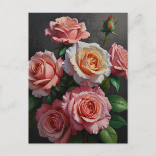Carte Postale Peinture à l'huile de fleurs de rose