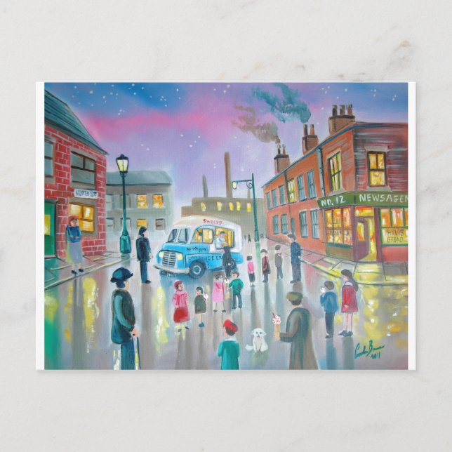 Carte Postale Peinture à l'huile de la fourgonnette de crème gla (Devant)