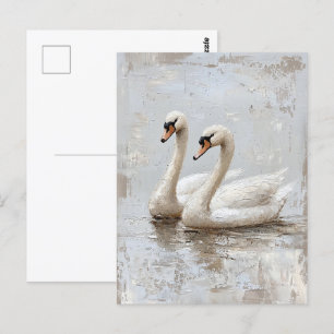 Carte Postale Peinture à l'huile de paire de cygne de découpage