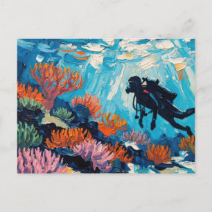 Carte Postale peinture à l'huile «L'Art de la plongée en scaphan