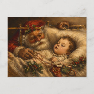 Carte Postale Peinture à l'huile vintage de Noël de Santa au cou