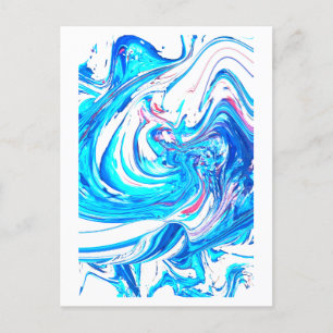 Carte Postale Peinture Acrylique Bleue Abstrait Splter Swirl
