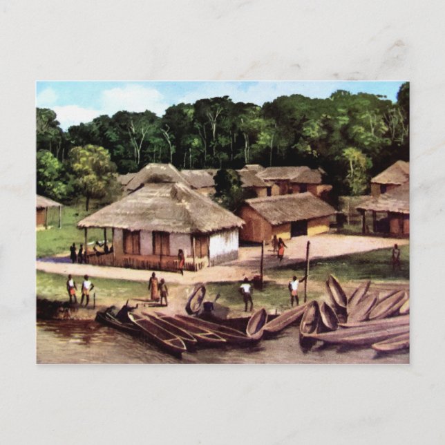 Carte Postale peinture acrylique du village du Congo (Devant)