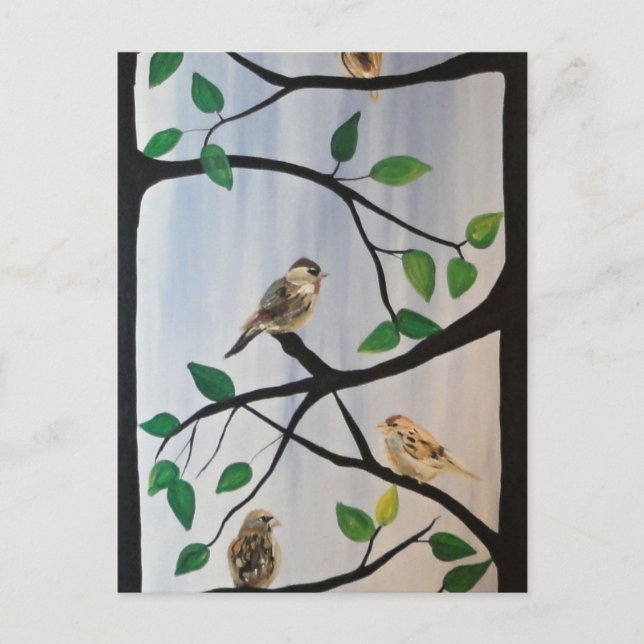 Carte Postale Peinture adorable d'oiseaux (Devant)