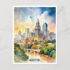 Carte Postale Peinture aquarelle Austin City