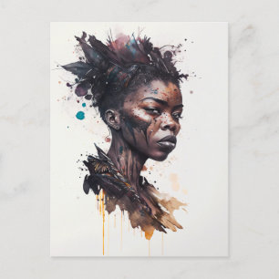 Carte Postale Peinture aquarelle, Belles femmes de la tribu afri