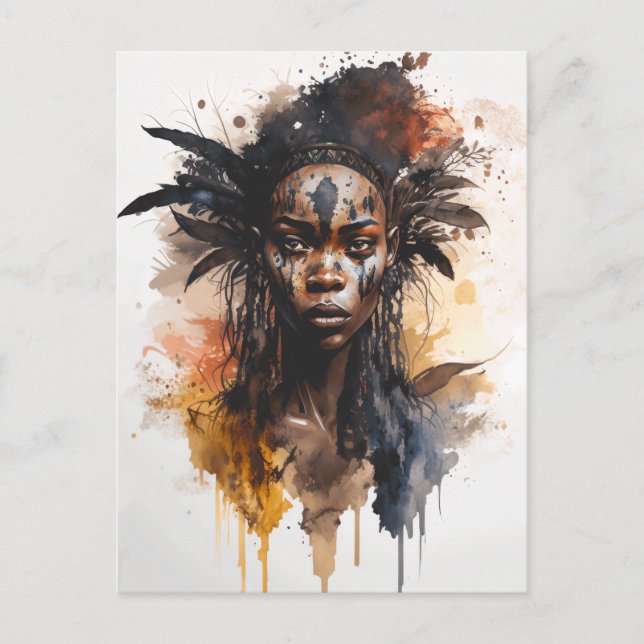 Carte Postale Peinture aquarelle, Belles femmes de la tribu afri (Devant)