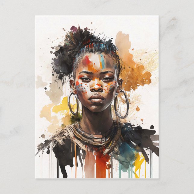 Carte Postale Peinture aquarelle, Belles femmes de la tribu afri (Devant)