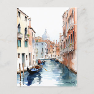 Carte Postale Peinture aquarelle Canaux de Venise Italie Travel 