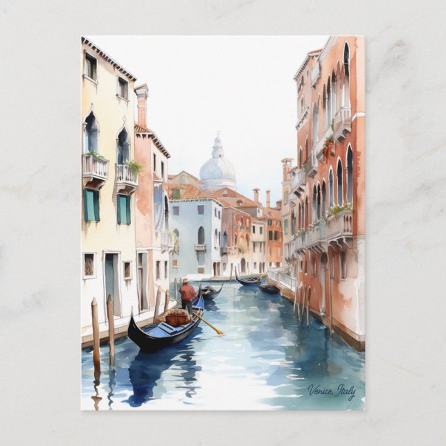 Carte Postale Peinture aquarelle Canaux de Venise Italie Travel  (Devant)
