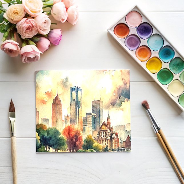 Carte Postale Peinture aquarelle de Detroit Michigan (Créateur téléchargé)