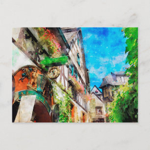 Carte Postale Peinture aquarelle de Drosselgasse Ruedesheim