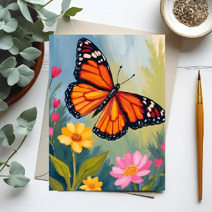 Carte Postale Peinture aquarelle de fleur de papillon monarque
