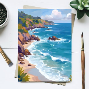 Carte Postale Peinture aquarelle de la marée de l'océan bleu côt