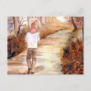 Carte Postale Peinture aquarelle de la piste d'automne