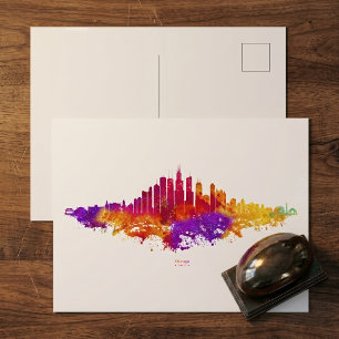 Carte Postale Peinture aquarelle de la skyline de Chicago sur fo