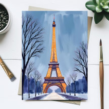 Peinture aquarelle de la Tour Eiffel de Paris sous