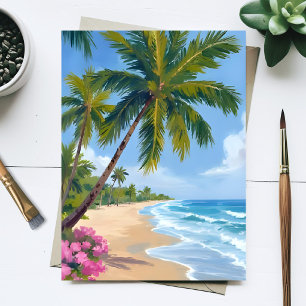 Carte Postale Peinture aquarelle de l'océan et du palmier de la