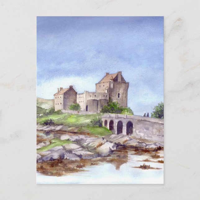 Carte Postale Peinture aquarelle du château d'Eilean Donan (Devant)