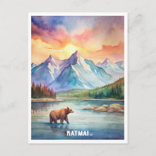 Carte Postale Peinture aquarelle du parc national de Katmai