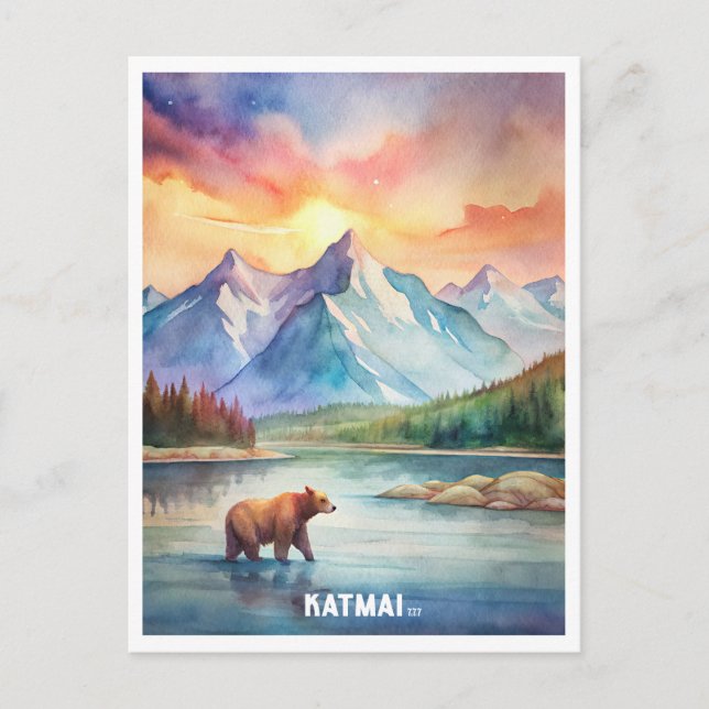 Carte Postale Peinture aquarelle du parc national Katmai (Devant)