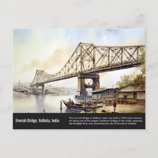 Carte Postale Peinture aquarelle du pont Kolkata Howrah.